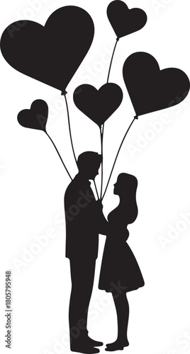 Heart Balloon Couple Silhouette | Valentine Love Illustration