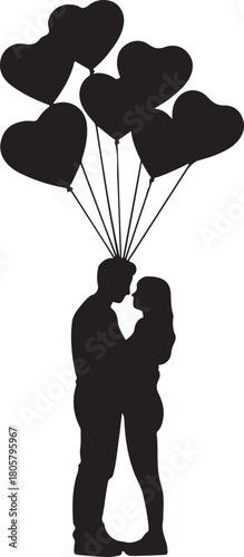 Heart Balloon Couple Silhouette | Valentine Love Illustration