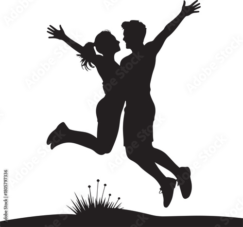 Jumping Couple Silhouette | Valentine Happiness Illustration