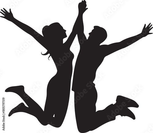 Jumping Couple Silhouette | Valentine Happiness Illustration