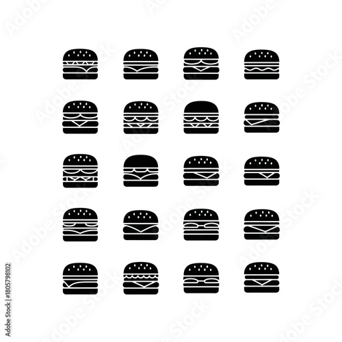 A collection of stylized black and white hamburger icons arranged in a grid pattern.