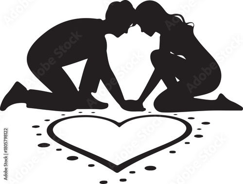 Snow Heart Couple Silhouette | Valentine Winter Romance