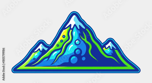 Vibrant Mountain Range Illustration with Dynamic Blue and Green Hues.