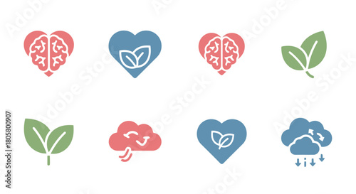 Collection of icons representing mental health nature and emotional wellbeing.