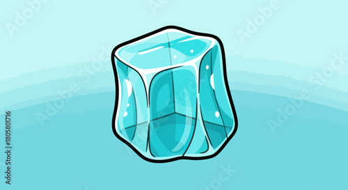 A single ice cube with sharp edges and facets reflecting light.