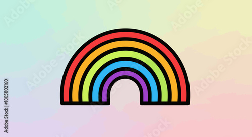 Colorful Rainbow Arc with Black Outline on Gradient Background.