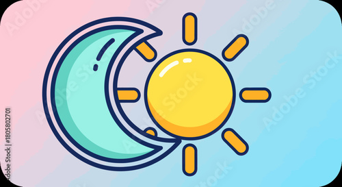 Stylized Sun and Moon Icon Representing Day and Night Cycle.