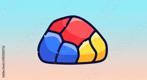 Vibrant abstract segmented blob illustration with primary colors and bold outlines.