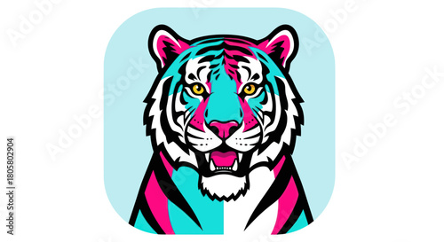 Vibrant Tiger Illustration with Bold Colors and Striking Design.