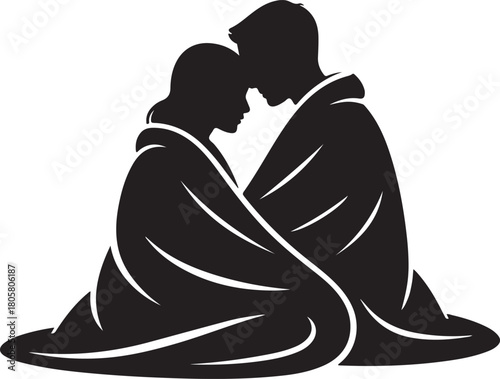 Blanket Couple Silhouette | Valentine Cozy Illustration