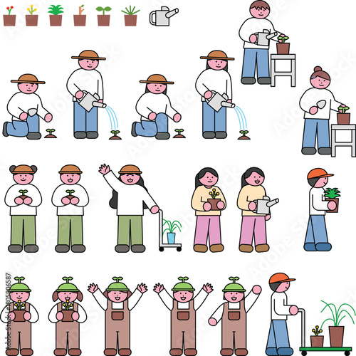 Planting Trees and Growing Plants for Arbor Day, Ecology and Environmental Education Vector Set