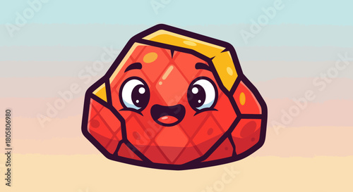 Cute Cartoon Red Gemstone Character with Big Eyes.