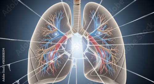 Anatomical illustration of the human lungs, showcasing the respiratory system's intricate structure and function.