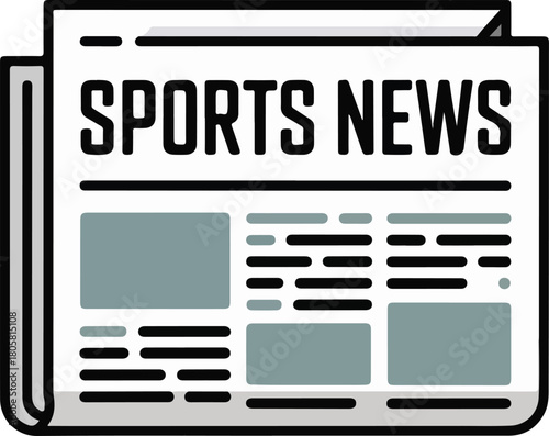 Sports news vector icon showing a folded newspaper with bold headlines and article placeholders on a plain background