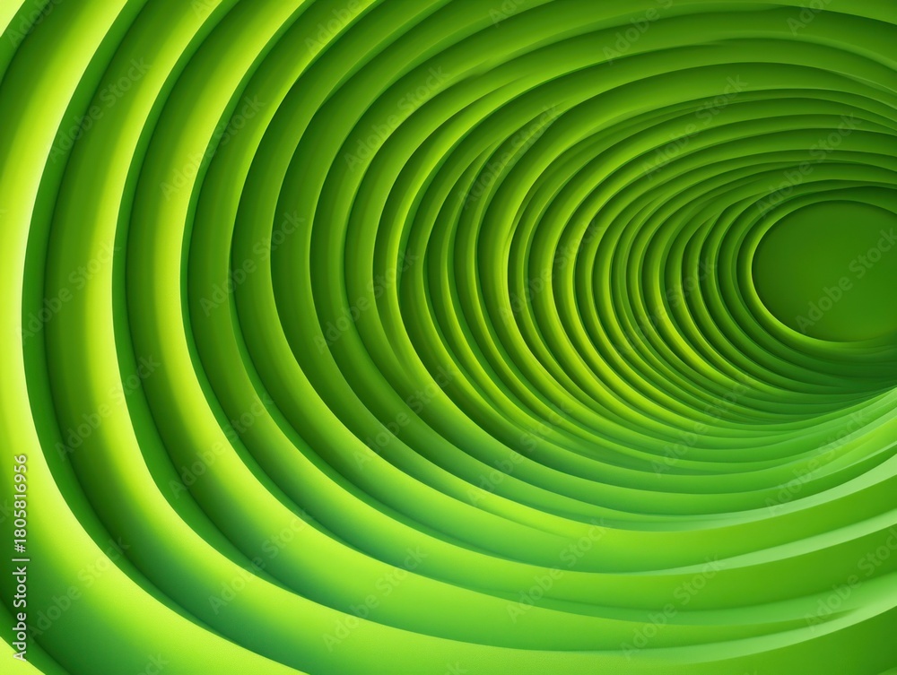 Obraz premium smooth layered concentric green tunnel of flowing curved rings conveying a calming, hypnotic sense of depth