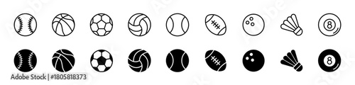 Sports balls icon set. Vector illustration.