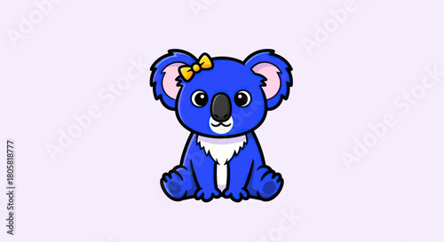 Cute Blue Koala Bear with Yellow Bow Sitting Adorably.
