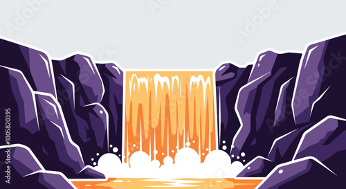 Majestic Waterfall Cascading Down Rocky Cliffs into a Pool.