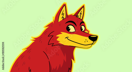 Stylized red fox character with a cunning smile.