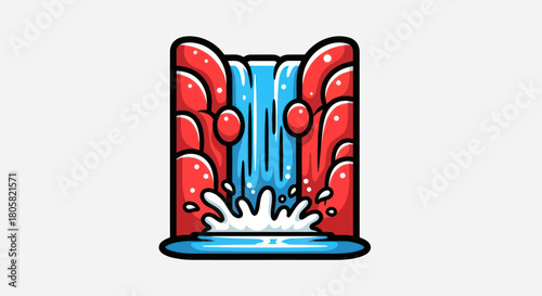 Stylized Waterfall Illustration with Red Rock Formations.