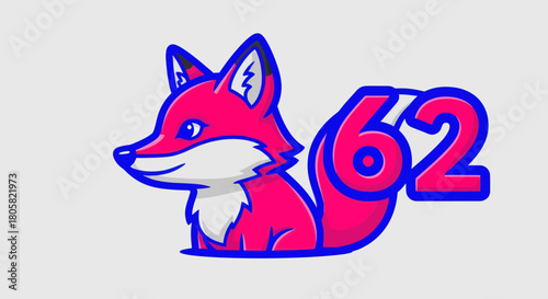 Vibrant Pink Fox with Number 62 Tail Logo Design.