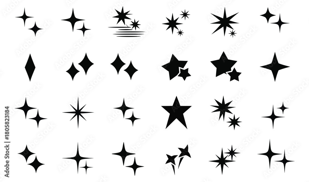 Naklejka premium Collection of hand drawn sparkle and starburst icons for design and decoration