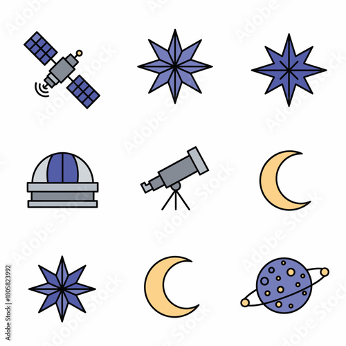 Celestial Icons A Collection of Space Exploration and Astronomy Symbols.