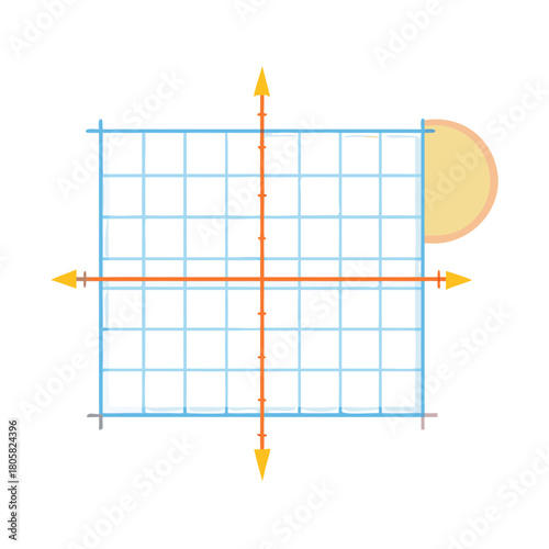 Cartoon Graph Icon with Coordinate Axis Lines and Grid