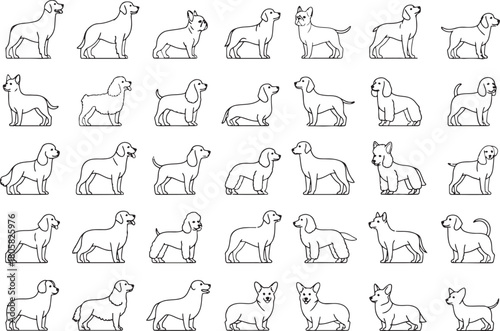 Various dog breed outlines in a repeating pattern ideal background