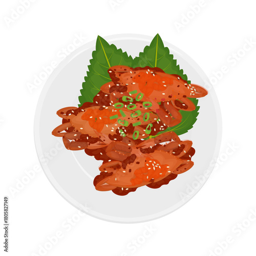 Vector Illustration Logo Clip art Top View Yangnyeom Gejang Spicy Raw Crab Yangnyum Gyejang