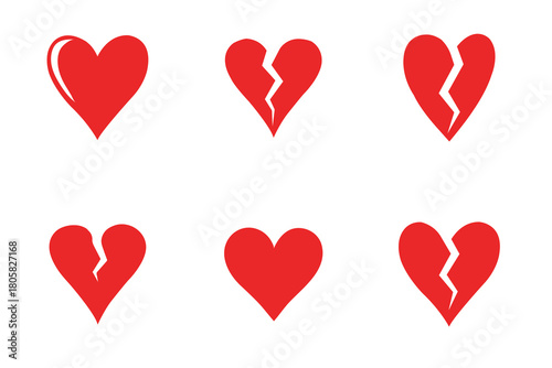 Red Heart and Broken Heart Icon Set Illustration
