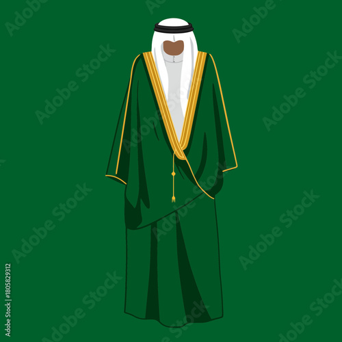 Elegant Saudi Arabian Thobe with Gold Trim showcases rich culture and tradition apparel