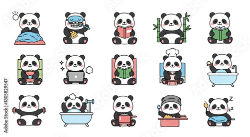 Cute Panda Icons Collection Adorable Bear Characters in Various Activities