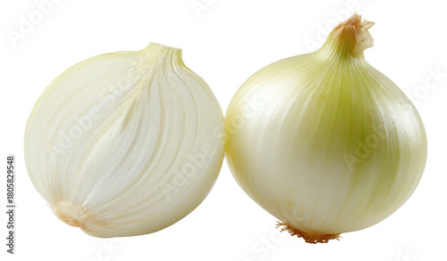 Wallpaper Mural Fresh white onion, one whole, one halved on a black background Torontodigital.ca