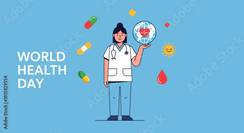 Celebrate World Health Day with medical professional and globe displaying heart health