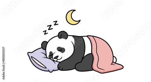 Sleeping Panda Illustration with Moon and Pillow for Children's Designs