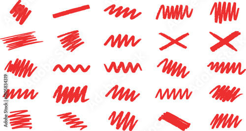 Collection of hand drawn arrows checkmarks xs circles and other symbols on white background