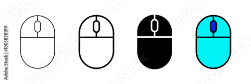 Set of minimalist computer mouse icons with transparent background, depicting pointing devices for user interface design, web apps, and digital navigation, vector illustration