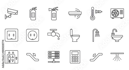 Essential Icons Security, Fire Safety, Plumbing, and More - A Comprehensive Set for Projects