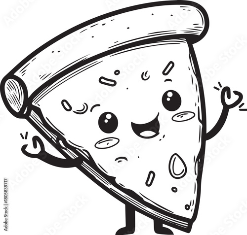 Joyful Pizza Slice Illustration: A happy, animated pizza slice smiles radiantly, its joyful expression and animated features ready to bring delight and appetite