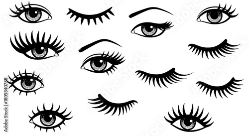 Collection of various eye illustrations, showcasing different styles and expressions, perfect for design.