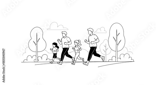 Active Family Fun Parents and Children Jogging Together Outdoors