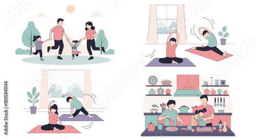 Healthy Family Lifestyle Outdoor Activities Indoor Exercise and Kitchen Fun