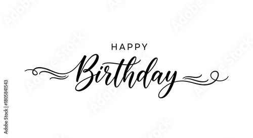 Elegant calligraphy design featuring the words 'Happy Birthday' with decorative flourishes, perfect for celebrations.
