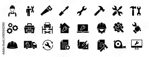 Repair icon set. Tool and repairman service symbol. Vector illustration.