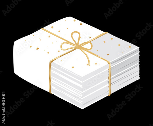 Stack of White Paper Sheets Tied with a Simple Gold Ribbon and Bow for Elegant Document Presentation