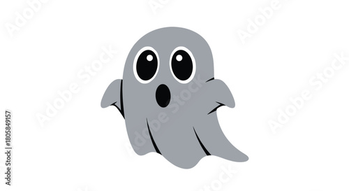A simple and cute gray ghost character with big eyes and a surprised expression isolated on a clean white background.
