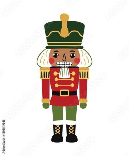 Traditional Nutcracker Soldier Figurine Wearing a Green Jacket and High Black Hat Costume