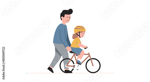 Father Teaching Child to Ride Bicycle Promoting Outdoor Activity and Family Bonding