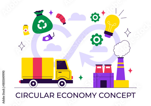 Circular Economy Vector Illustration to Maintain the Value of Products, Raw Materials and Resources by Eliminating Waste and Pollution in a Background